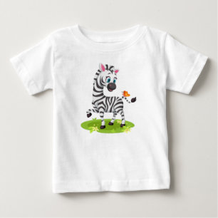 T-shirt Pour Bébé Bébé Zèbre Dessin Jouer avec Papillon-23960