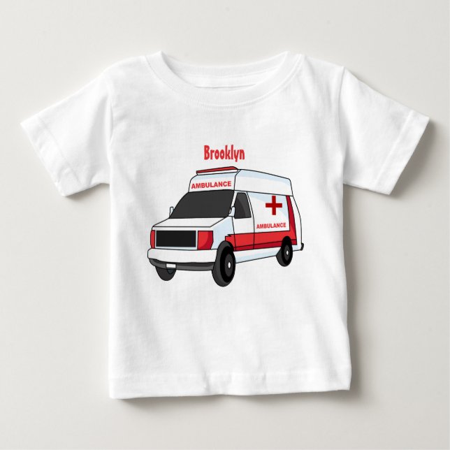 T-shirt Pour Bébé Belle ambulance rouge caricature van (Devant)