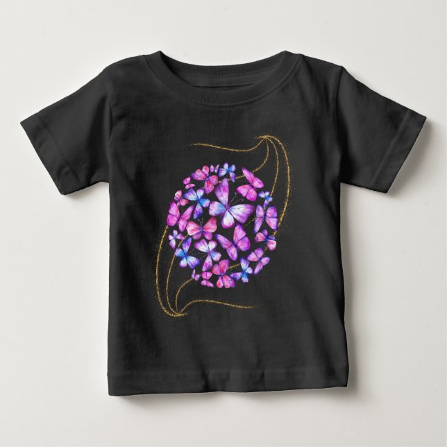 T-shirt Pour Bébé Belle Aquarelle Papillons avec Boule d'Or (Devant)