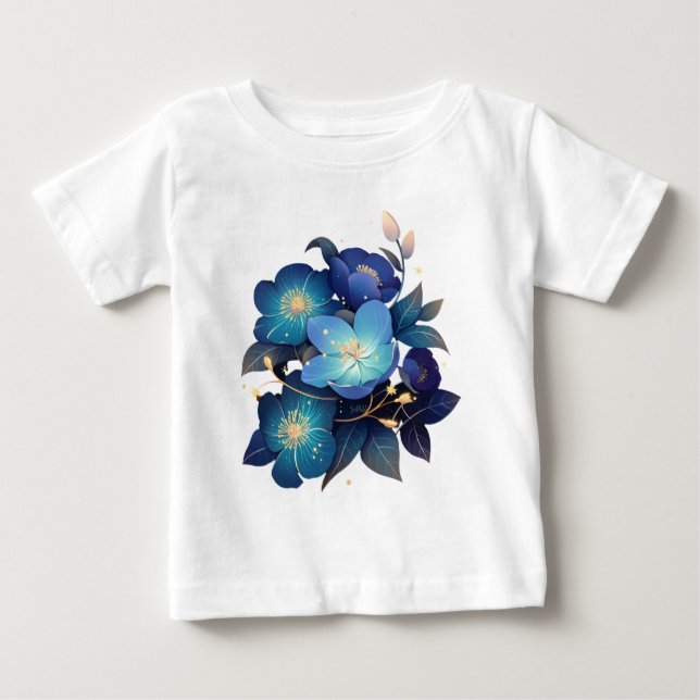 T-shirt Pour Bébé Belle Composition Florale Bleue Aquarelle  (Devant)