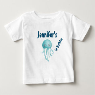 T-shirt Pour Bébé Belle et amusante méduse bleu-vert