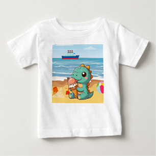 T-shirt Pour Bébé Belle glace manger dino à la plage
