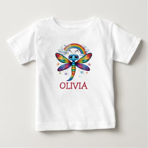 T-shirt Pour Bébé Belle libellule colorée avec arc-en-ciel