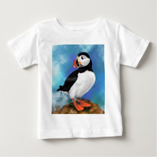 T-shirt Pour Bébé Belle Peinture d'Oiseaux de Puffin Atlantique Mign