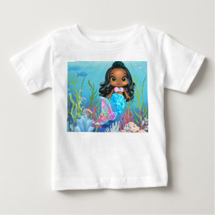 T-shirt Pour Bébé Belle sirène noire jouant dans la mer