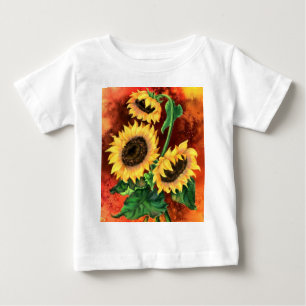 T-shirt Pour Bébé Belle Trois Tournesols - Art Peinture Mignée