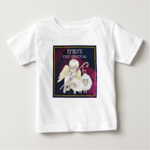T-shirt Pour Bébé Berger d'ange doux avec agneaux Premier Noël