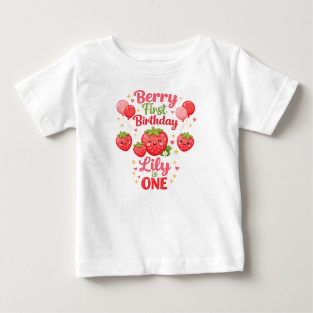 T-shirt Pour Bébé Berry First Birthday Girl Strawberry 1st Birthday  (Devant)