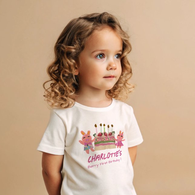 T-shirt Pour Bébé Berry First Happy Birthday Bunnies and Cake (Créateur téléchargé)