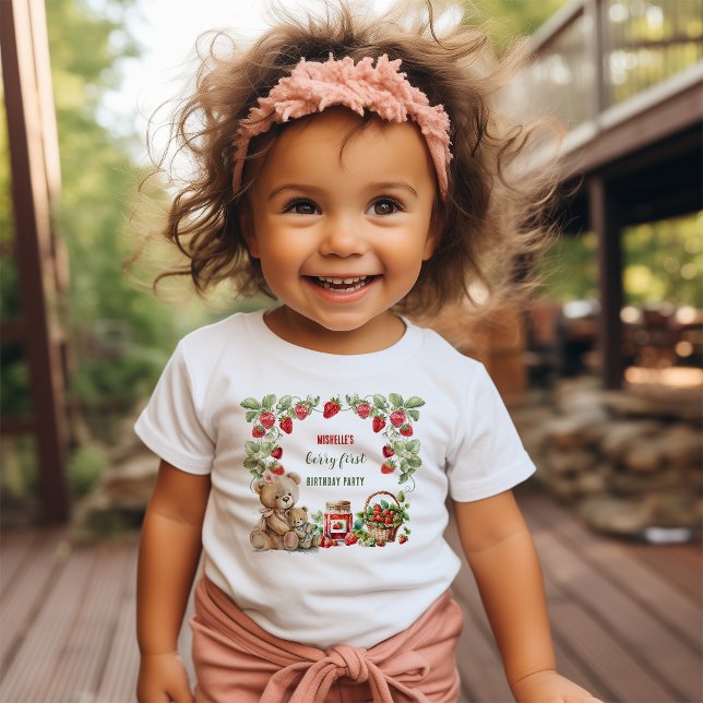 T-shirt Pour Bébé Berry First Strawberry et Bear Anniversaire (Créateur téléchargé)