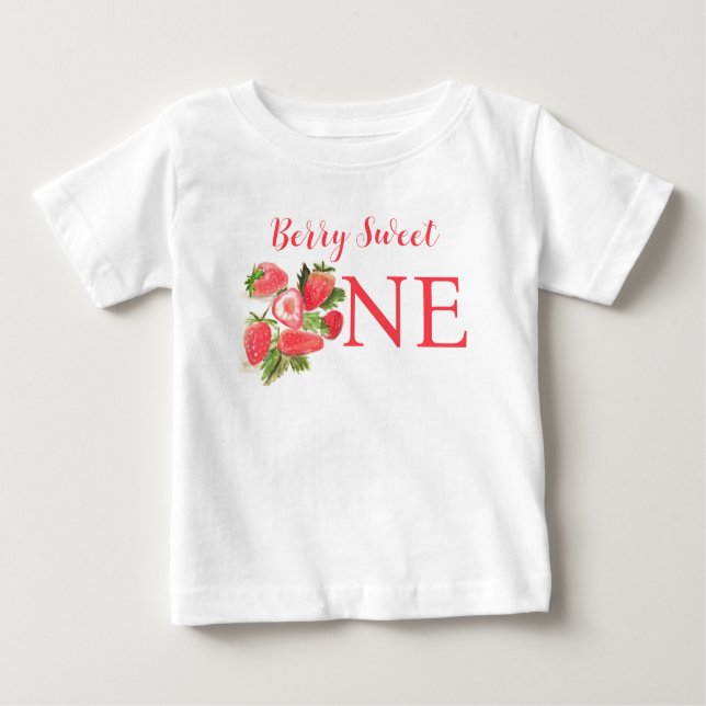 T-shirt Pour Bébé Berry Sweet Un Anniversaire Fraise Aquarelle (Devant)