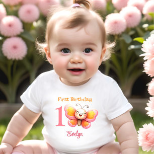T-shirt Pour Bébé Beurre mignon rose Nom floral Fille 1er anniversai