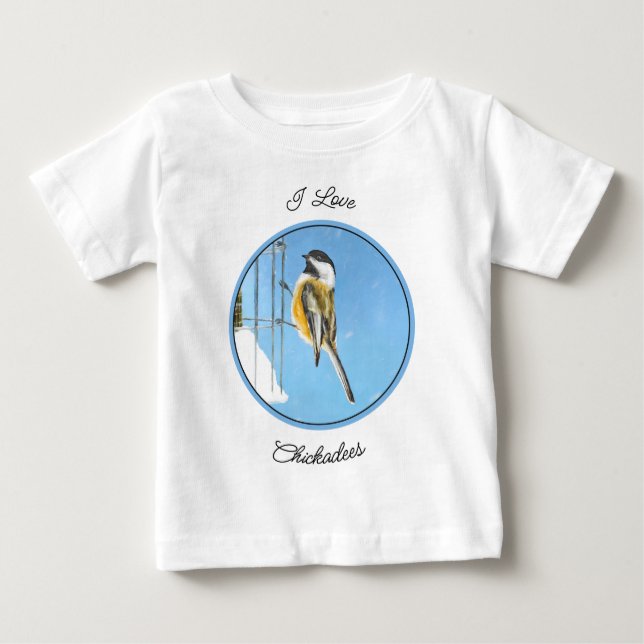 T-shirt Pour Bébé Bickadee sur la peinture d'alimentation - Oiseaux  (Devant)