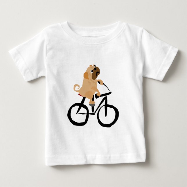 T-shirt Pour Bébé Bicyclette drôle d'équitation de chiot de carlin (Devant)