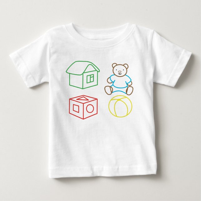 T-shirt Pour Bébé Bière de dessin, boule de maison, cube. (Devant)