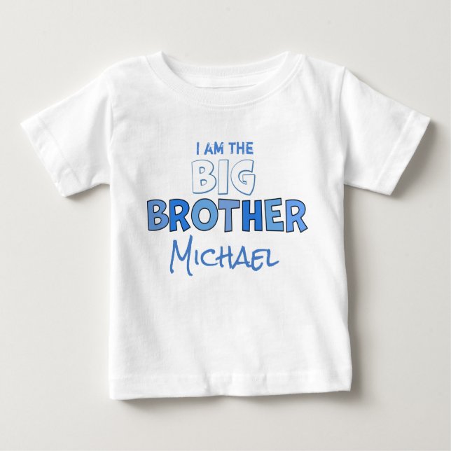 T-shirt Pour Bébé Big Brother Cute Boy Personnalisé Blue Custom (Devant)