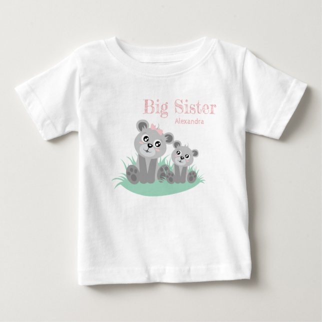 T-shirt Pour Bébé Big sister adjustable name with cute bear (Devant)