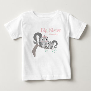 T-shirt Pour Bébé Big sister adjustable name with cute squirrels