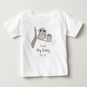 T-shirt Pour Bébé Big sister cute owls name and date