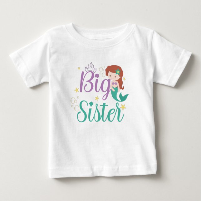 T-shirt Pour Bébé Big Sister Est 2022, Big Sister Mermaid (Devant)