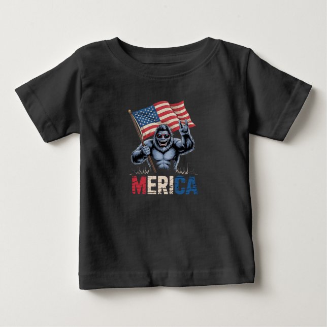 T-shirt Pour Bébé Bigfoot Merica Rock drapeau américain patriotique (Devant)