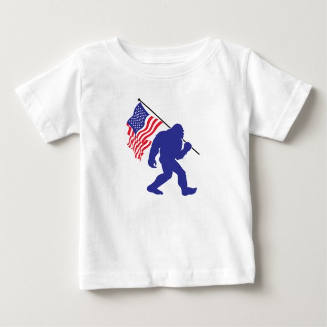 T-shirt Pour Bébé Bigfoot portant un drapeau américain (Devant)