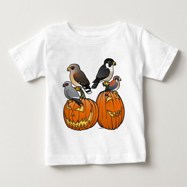 T-shirt Pour Bébé Birdorable Raptors sur des citrouilles (Devant)