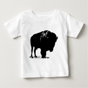 T-shirt Pour Bébé Bison de bison noir et blanc Pop Art