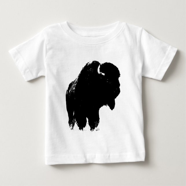 T-shirt Pour Bébé Bison de bison noir et blanc Pop Art (Devant)