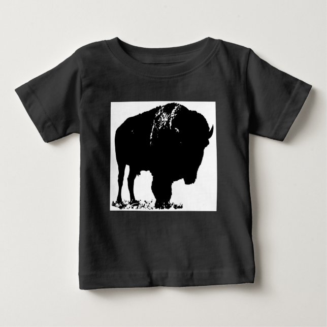 T-shirt Pour Bébé Bison de bison noir et blanc Pop Art (Devant)
