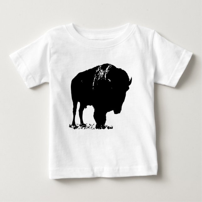 T-shirt Pour Bébé Bison de bison noir et blanc Pop Art (Devant)