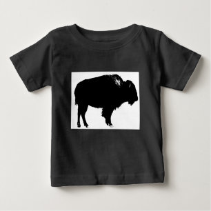 T-shirt Pour Bébé Bison noir et blanc Silhouette Pop Art