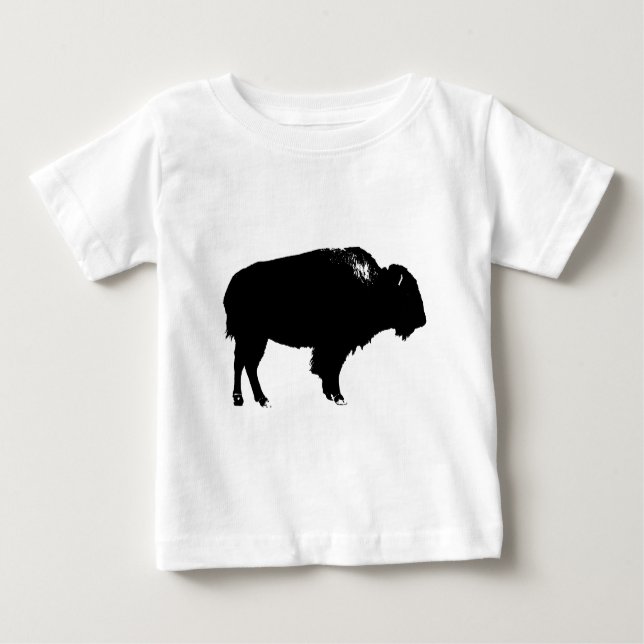 T-shirt Pour Bébé Bison noir et blanc Silhouette Pop Art (Devant)