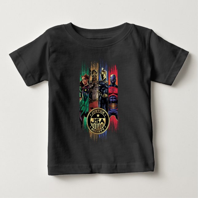 T-shirt Pour Bébé Black Adam Justice Society Heroes In Stripes (Devant)