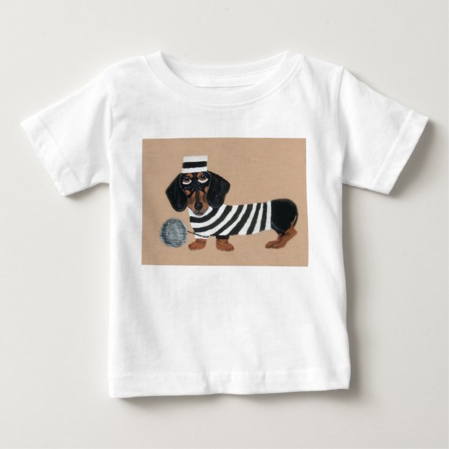 T-shirt Pour Bébé  Black and Tan Dachshund Treat Thief Jailbird (Devant)