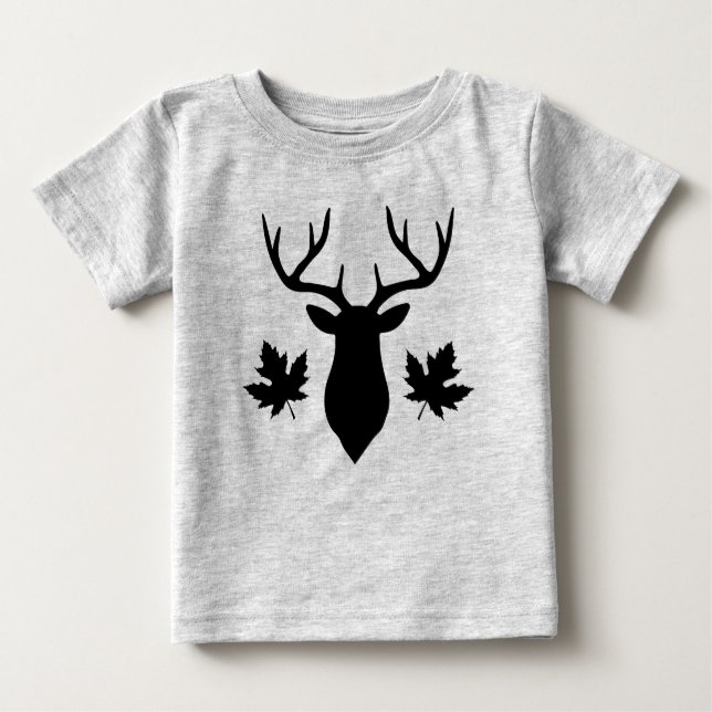 T-shirt Pour Bébé Black Deer Buck Silhouette Feuille d'érable (Devant)