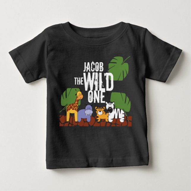 T-shirt Pour Bébé Black Personnalisé WILI ONE Safari premier anniver (Devant)