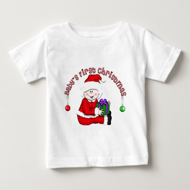 T-shirt Pour Bébé Blanc bébé Elf 1er Noël (Devant)