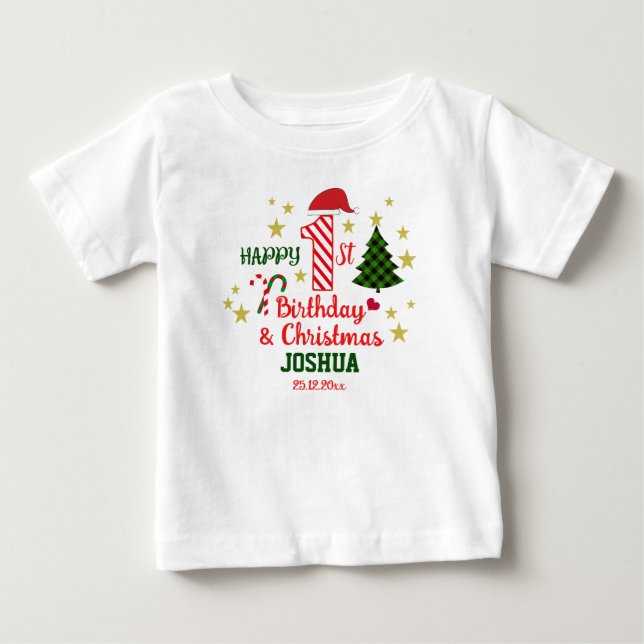 T-shirt Pour Bébé Blanc personnalisé Joyeux 1er anniversaire et prem (Devant)