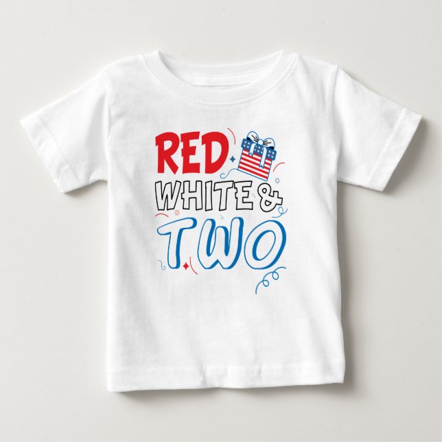 T-shirt Pour Bébé blanc rouge et deux 4 juillet anniversaire de Todd (Devant)