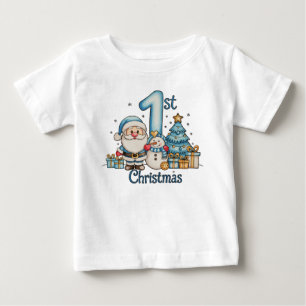 T-shirt Pour Bébé Bleu 1er Noël Santa Bonhomme de neige Xmas Bébé Ga