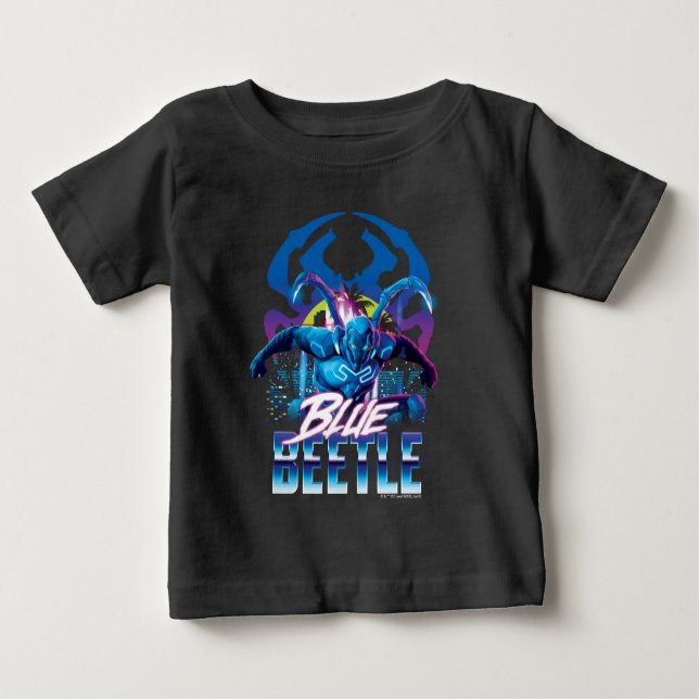 T-shirt Pour Bébé Bleu Beetle Rétrowave Ville coucher du soleil (Devant)