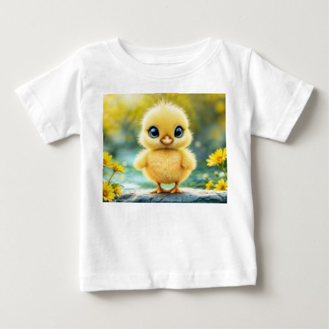 T-shirt Pour Bébé Bleu de poulet moelleux jaune soleil - Oiseau aux  (Devant)