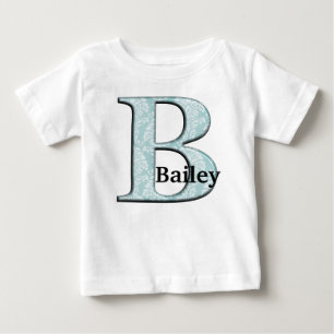 T-shirt Pour Bébé Bleu Floral Damask Imprimer B monogramme initiales