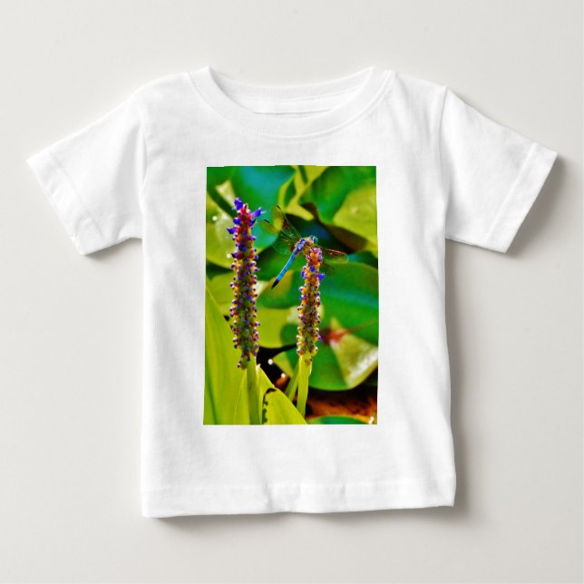 T-shirt Pour Bébé Bleu libellule et fleurs (Devant)