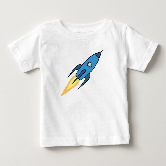 T-shirt Pour Bébé Bleu Rocket Ship Espace Extérieur Personnalisé Gar (Devant)