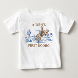 T-shirt Pour Bébé Bleu Rustique Brun Premier Rodéo 1er Anniversaire