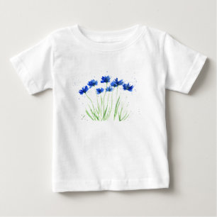 T-shirt Pour Bébé Bleuet Fleurs bleues Art de jardin Aquarelle