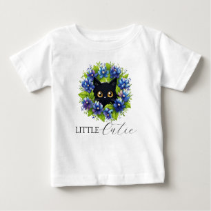 T-shirt Pour Bébé Bleus Charmants Chat Texas aquarelle Floral Bébé 