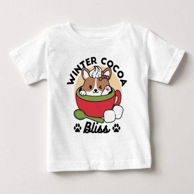 T-shirt Pour Bébé Bliss de cacao d'hiver - Chien mignon en mode Mug (Devant)